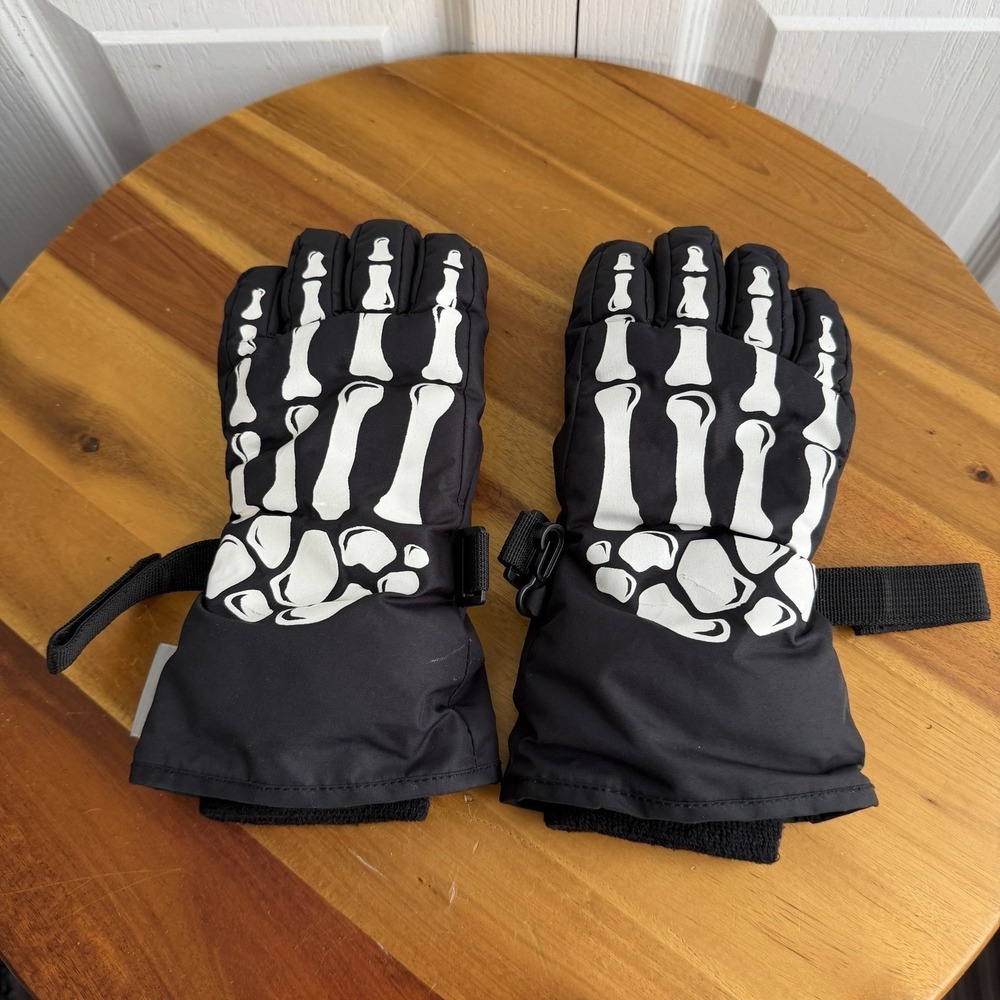 H&M 3M Thinsulate Black White Skull Winter Gloves Kids Size 12/14 Ski Outdoor